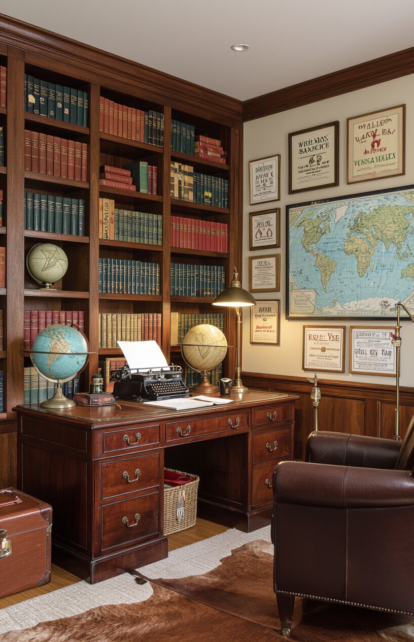 Vintage Travel-Themed Study