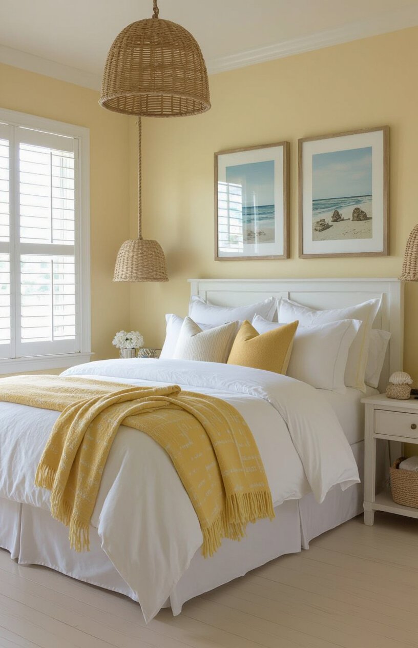 Yellow and White Coastal Bedroom