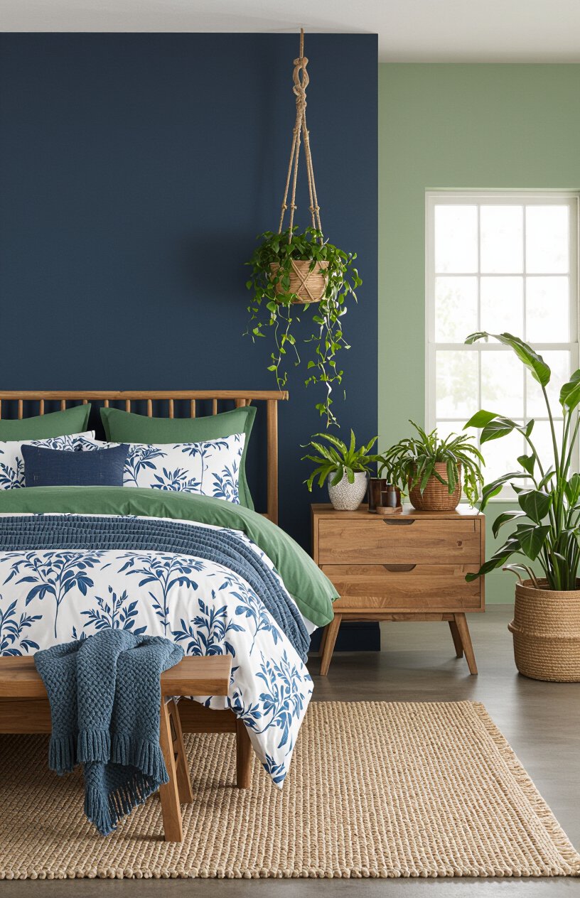 Blue and Green Nature-Inspired Bedroom