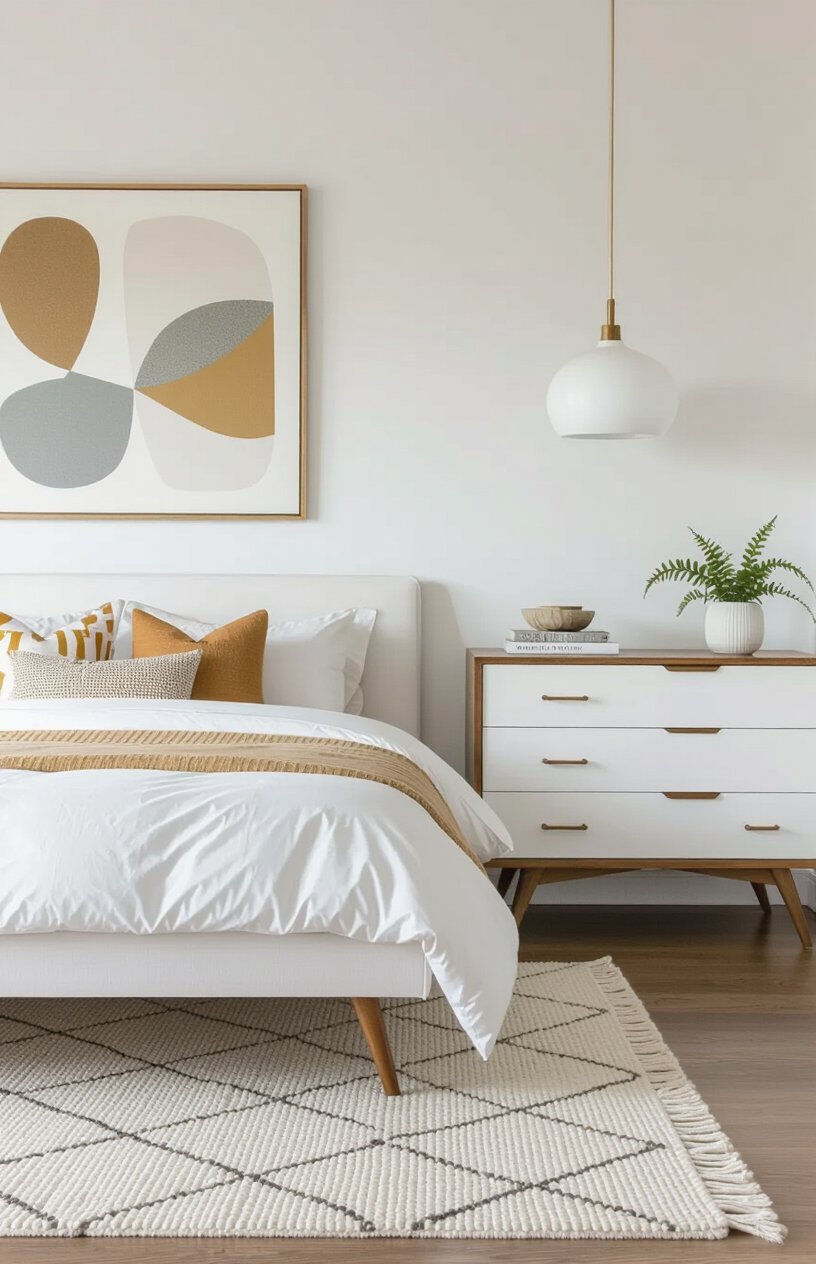 Mid-Century Modern White Bedroom