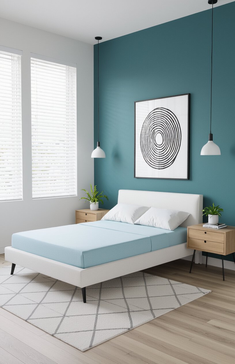 Modern Minimalist Blue Bedroom