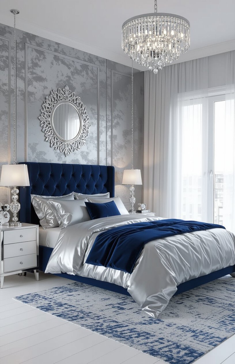 Blue and Silver Elegance Bedroom