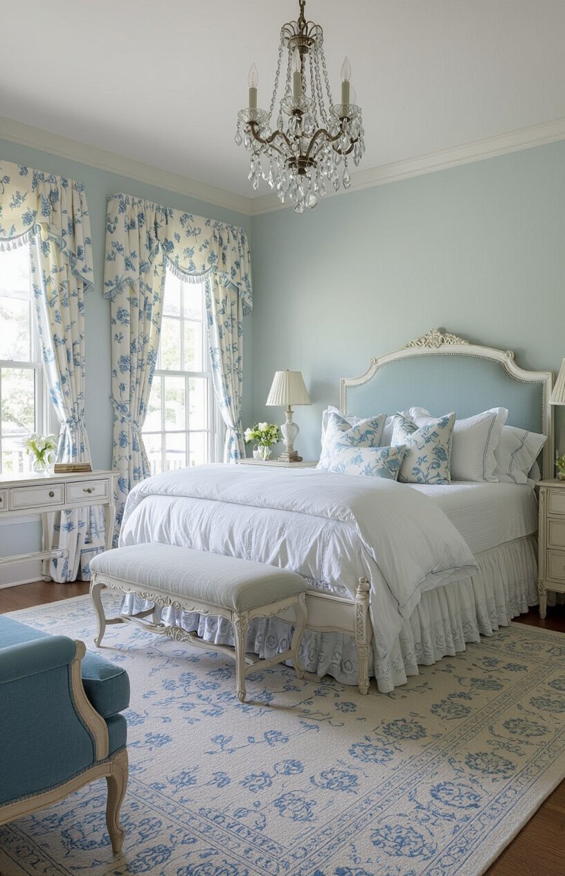 Blue and White French Provincial Bedroom