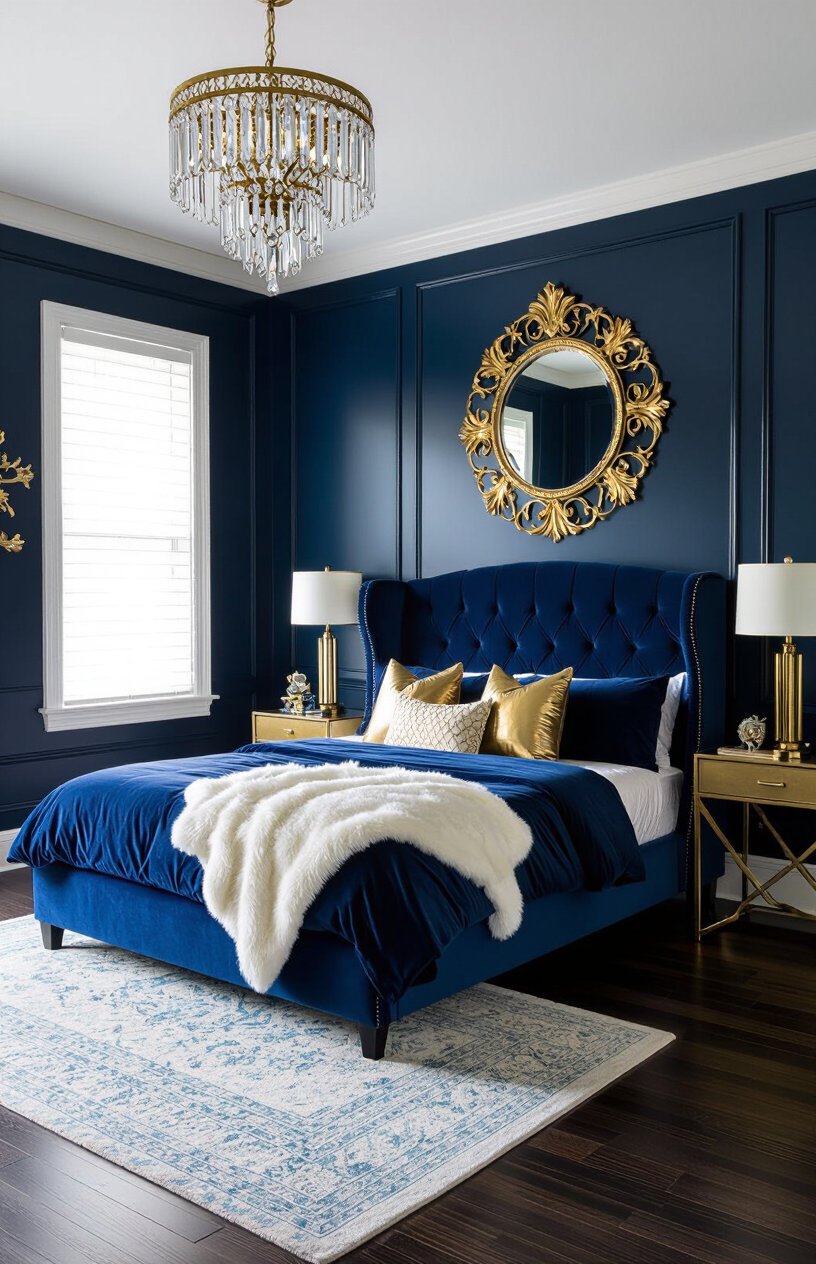 Vintage Blue Hollywood Glam Bedroom