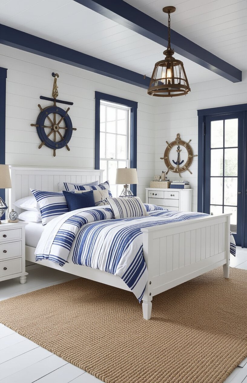 White and Blue Nautical Bedroom