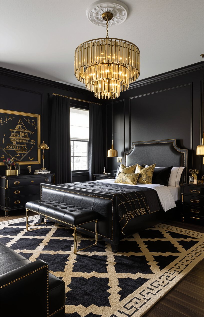 Dramatic Black and Gold Bedroom