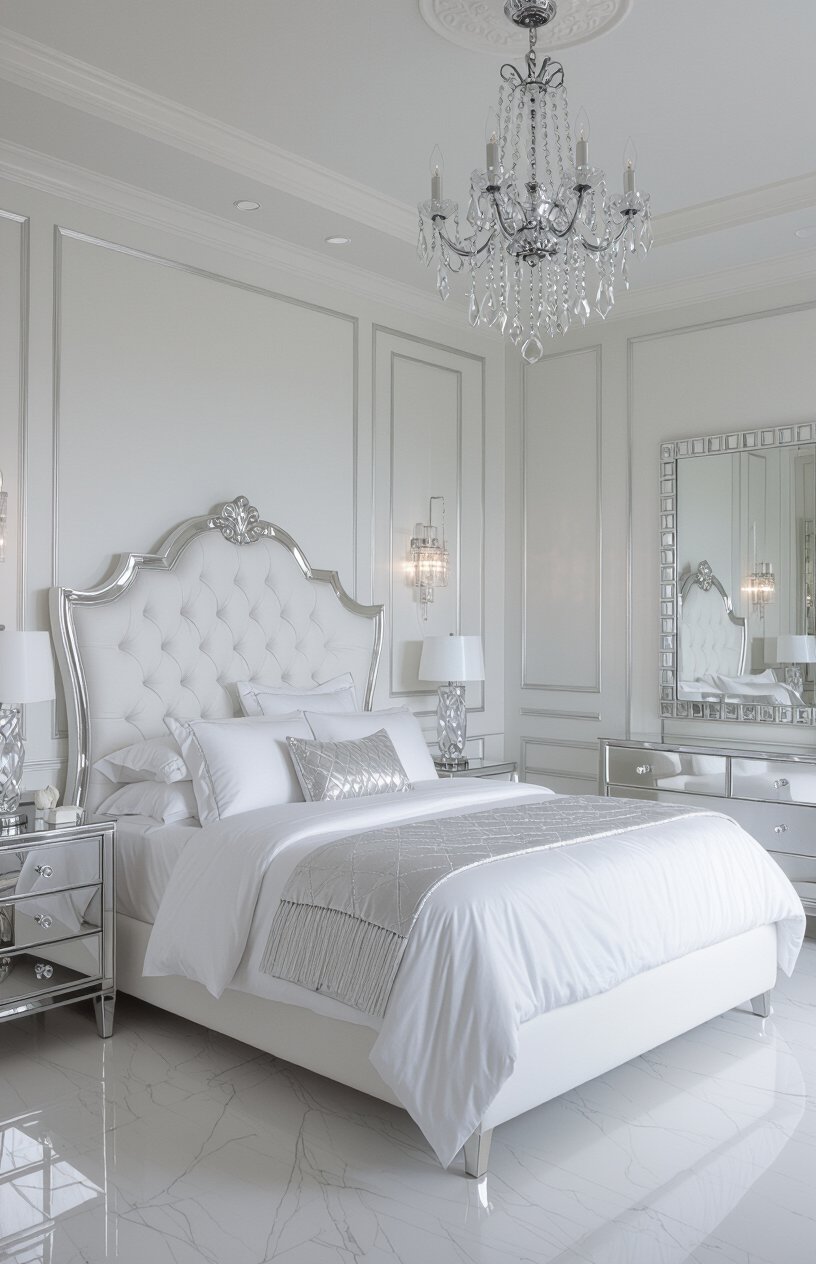 White and Silver Glam Bedroom
