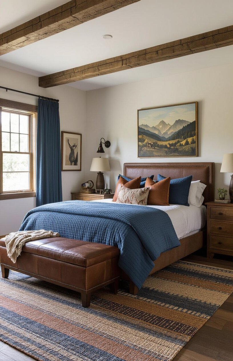 Blue and Brown Lodge Bedroom