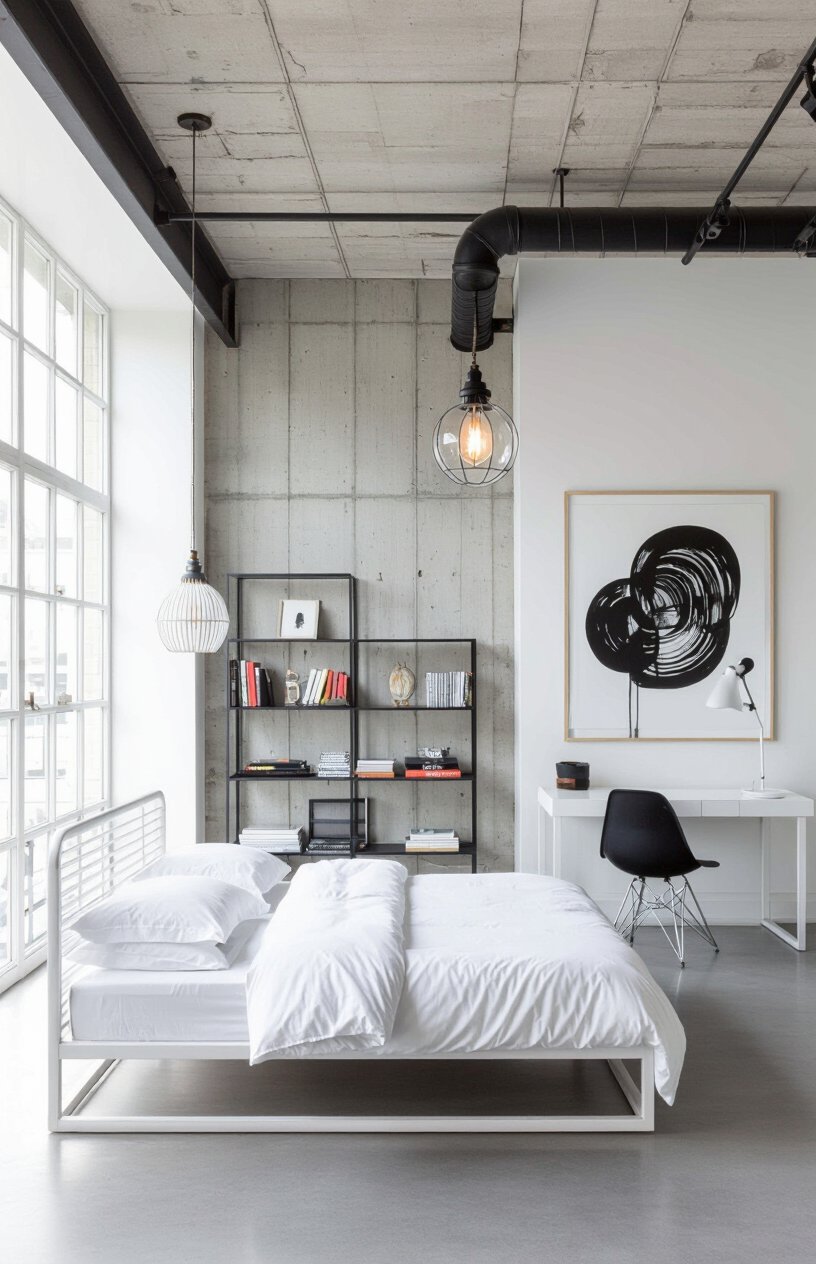 White Industrial Chic Bedroom