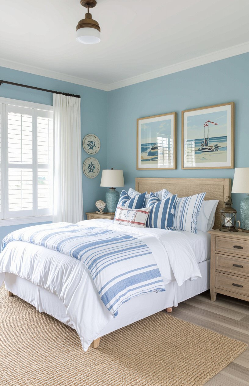Blue and White Coastal Bedroom
