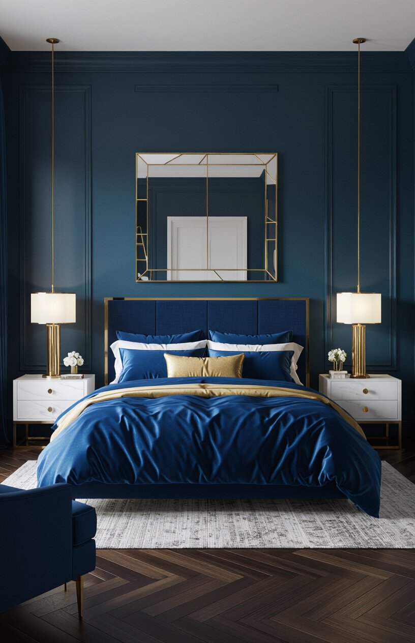 Blue and Gold Modern Luxury Bedroom