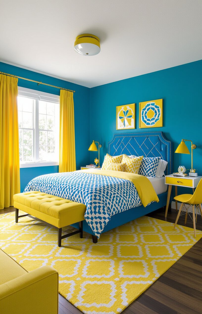 Playful Blue and Yellow Bedroom