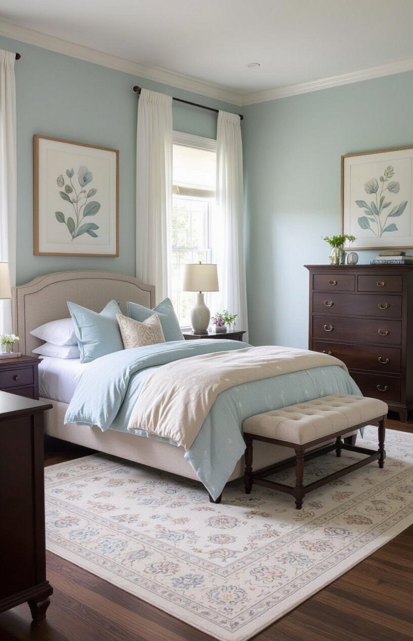 Soft Blue Transitional Bedroom