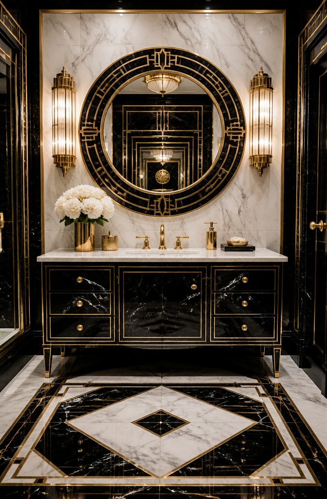 Art Deco Black and White Marble Bathroom