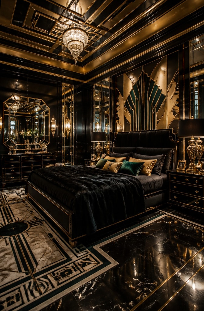 Art Deco Black Bedroom Glam