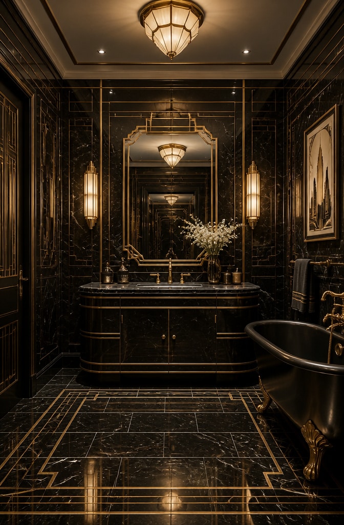 Art Deco Black Marble Bathroom Elegance