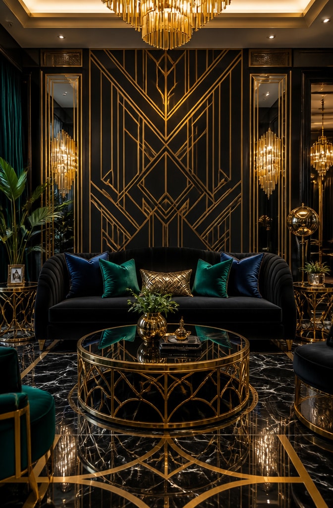 Art Deco Black Sofa Living Room