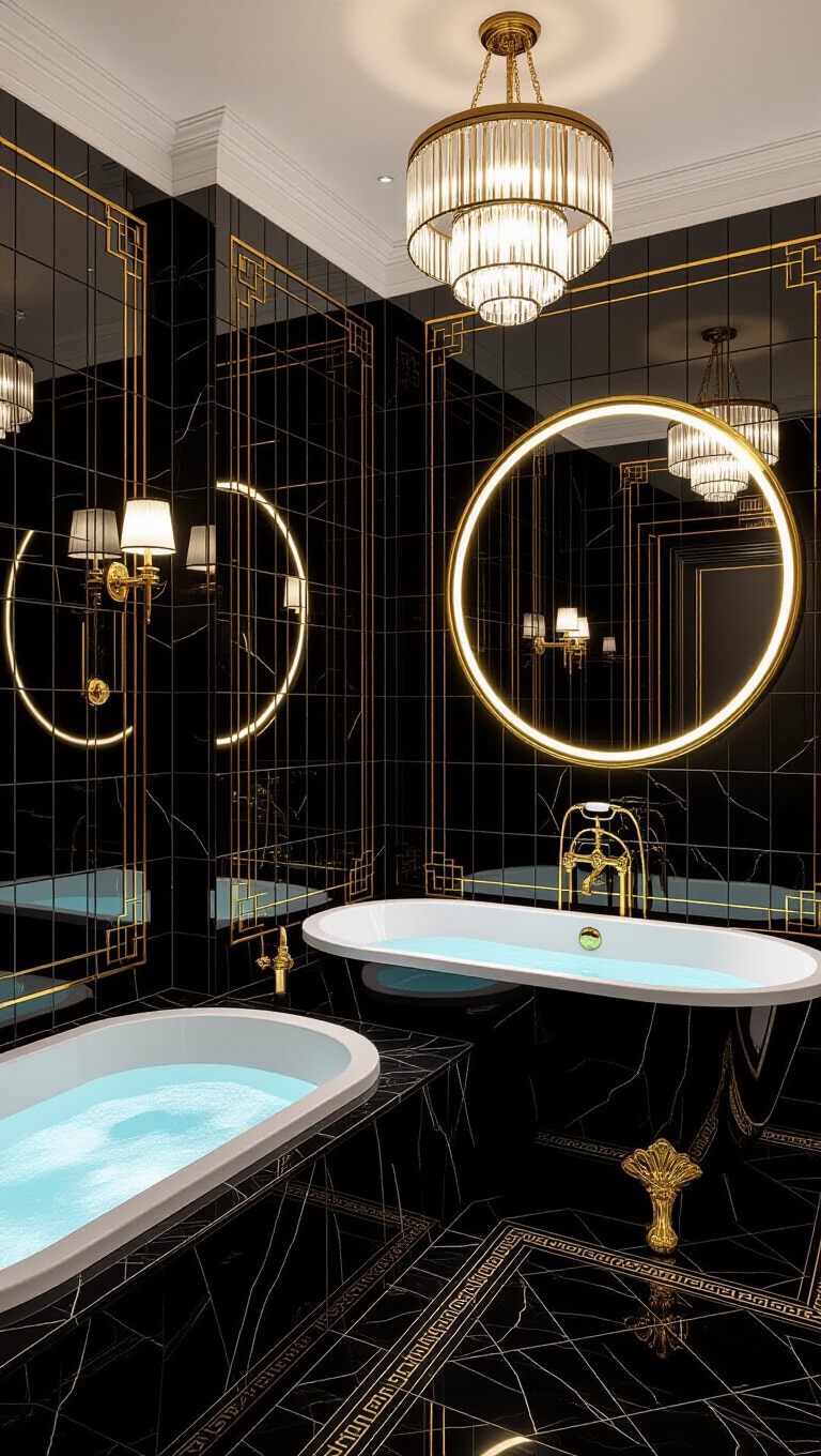 Art Deco Black Tile Bathroom Elegance