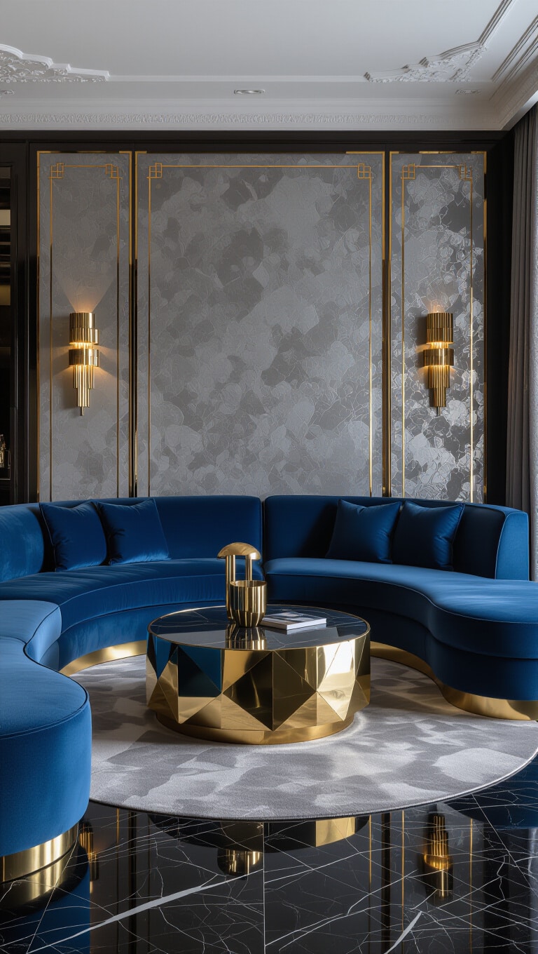 Art Deco Blue and Gray Glamour Living Room