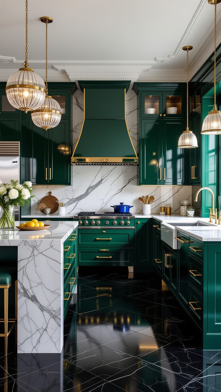 Art Deco Blue and Green Luxe Kitchen