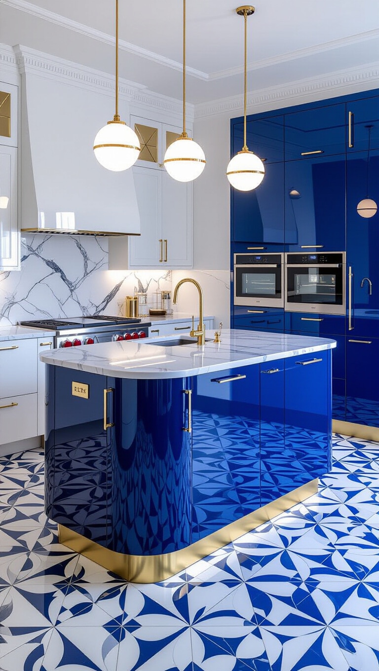 Art Deco Blue and White Glam Kitchen