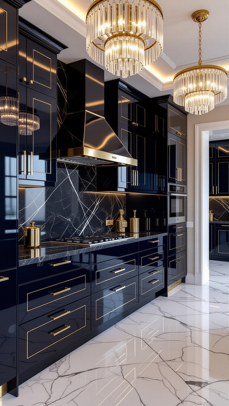 Art Deco Blue Glam Kitchen