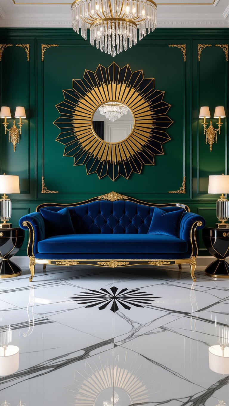 Art Deco Blue Sofa Living Room