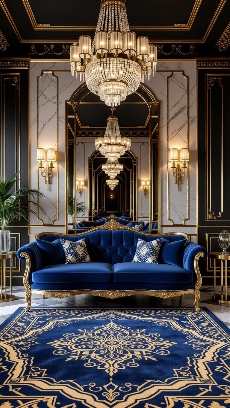 Art Deco Blue Velvet Lounge