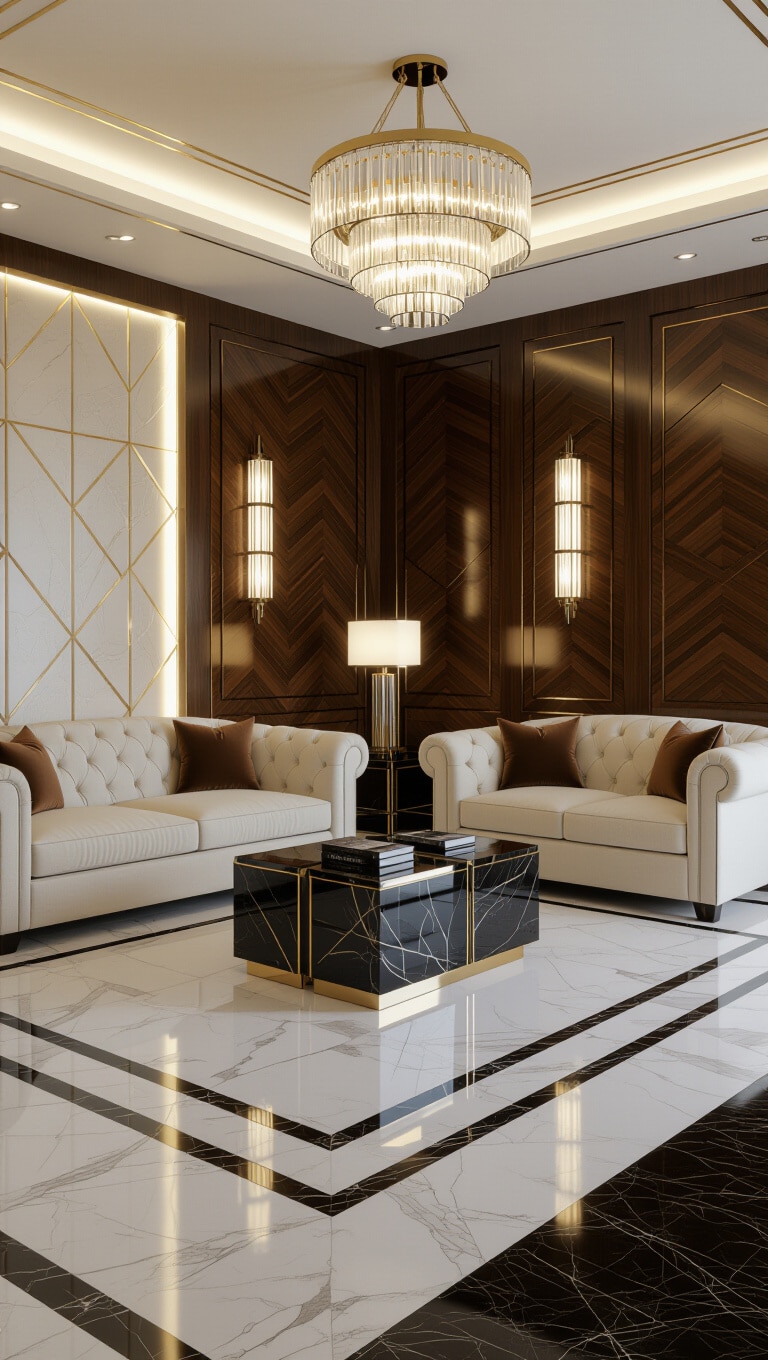 Art Deco Brown and Cream Living Room