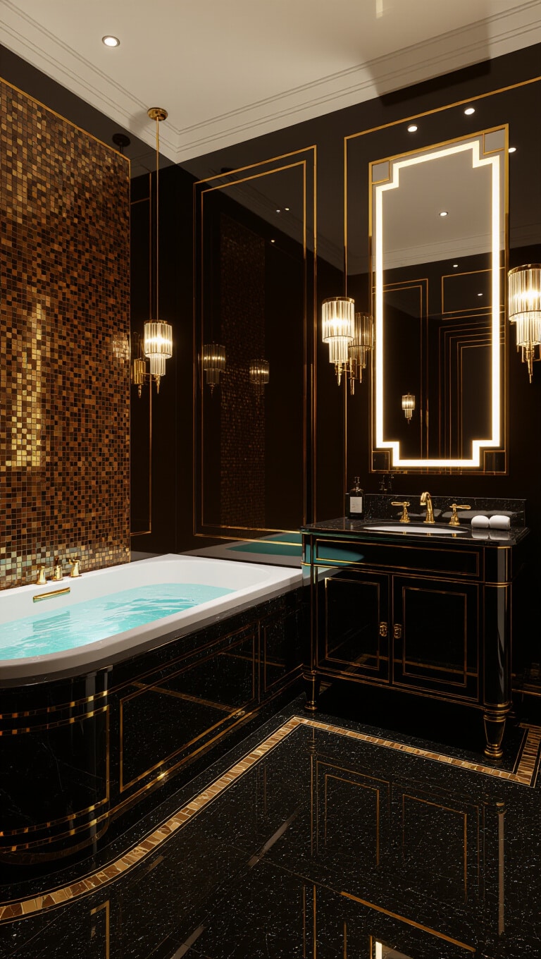 Art Deco Brown and Gold Bathroom