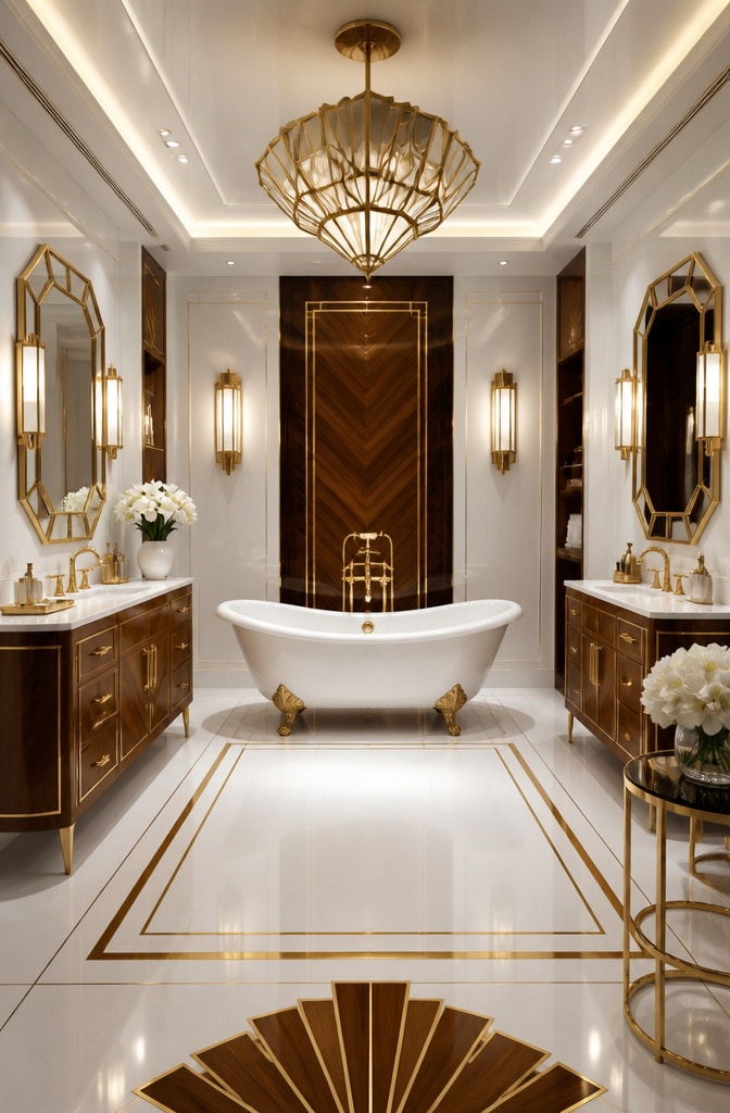 Art Deco Brown and White Glam Bathroom