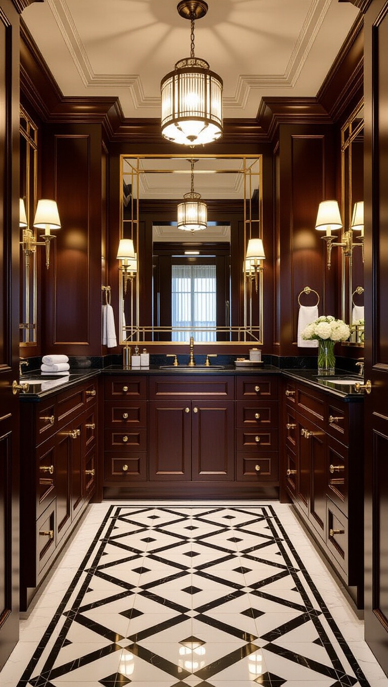 Art Deco Brown Cabinets Bathroom Glam