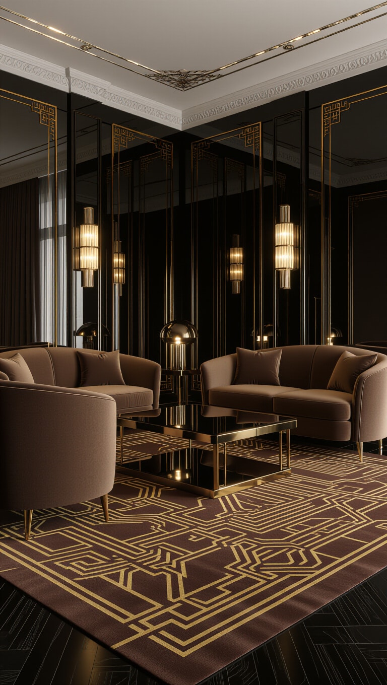 Art Deco Brown Rug Living Room