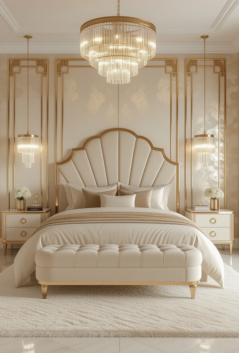 Art Deco Cream and Beige Bedroom