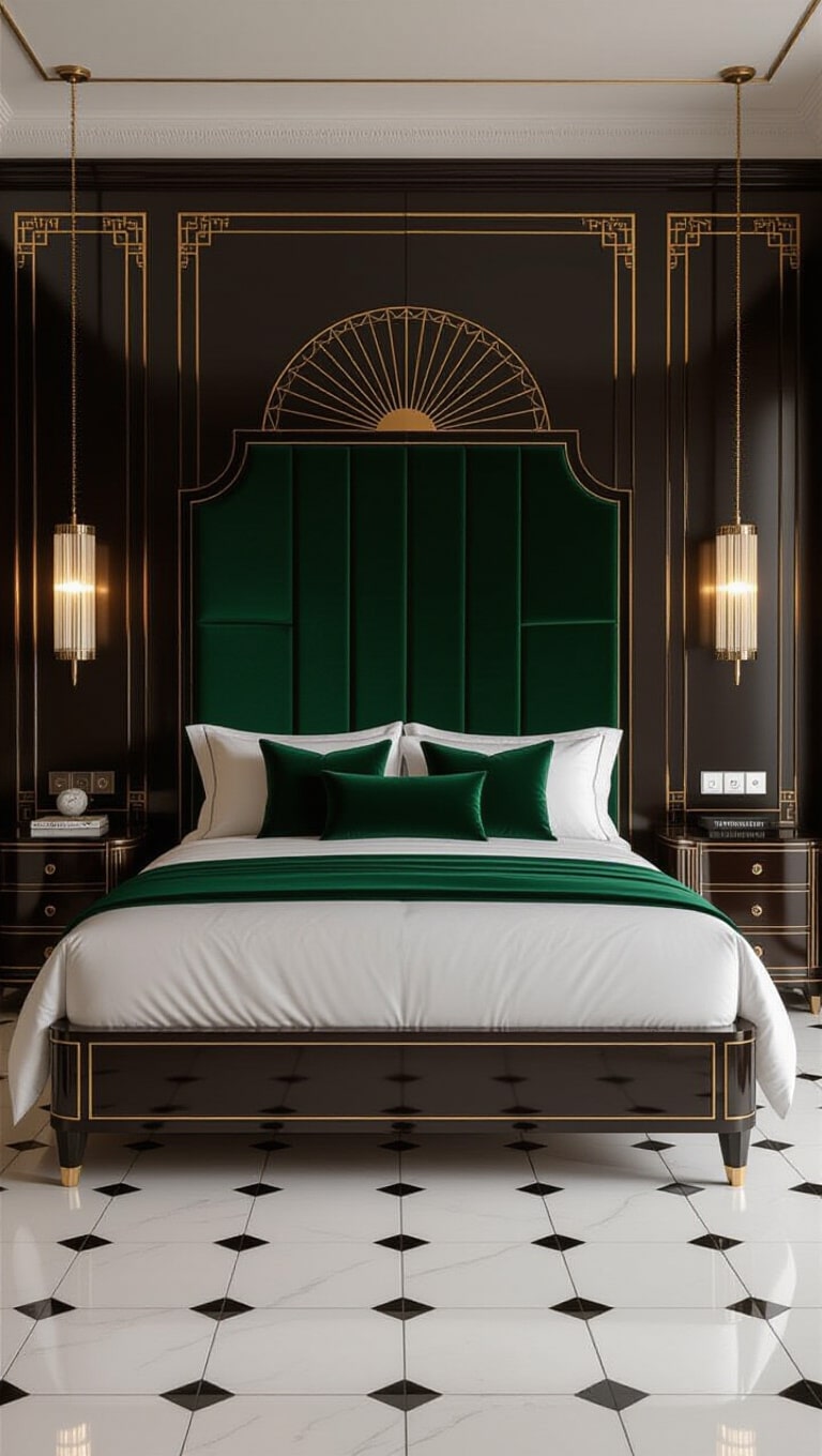 Art Deco Dark Brown Bed Frame Bedroom