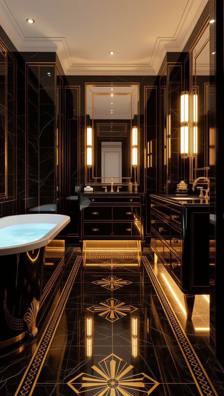 Art Deco Dark Brown Tile Bathroom Glamour