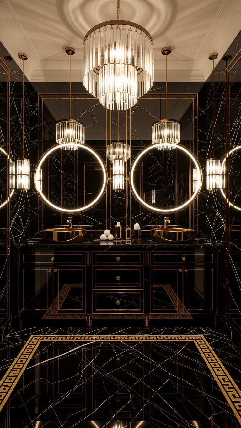 Art Deco Dark Marble Bathroom Glam
