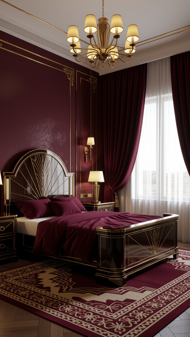 Art Deco Dark Wood Bedroom Glam