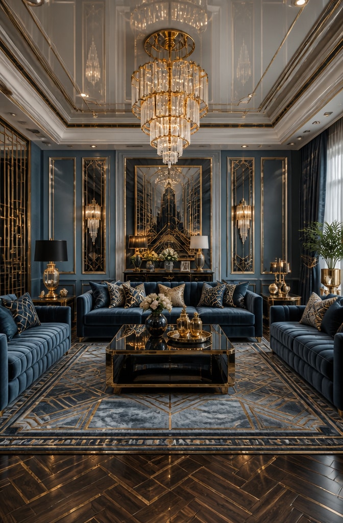 Art Deco Dusty Blue Living Room