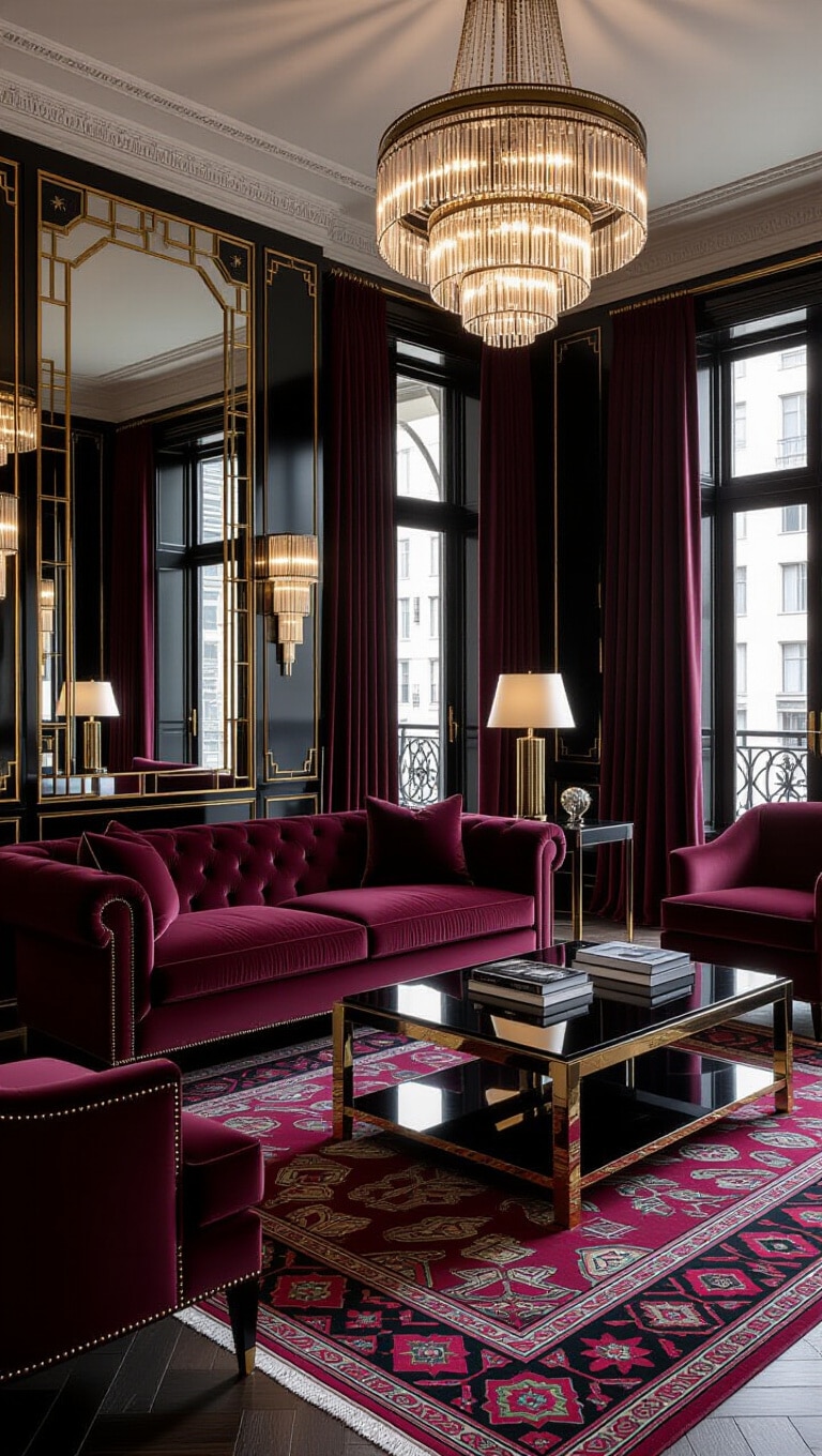 Art Deco Glam Brown Couch Living Room