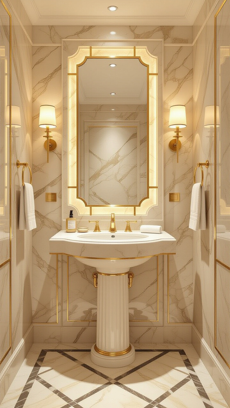 Art Deco Inspired Beige Marble Bathroom
