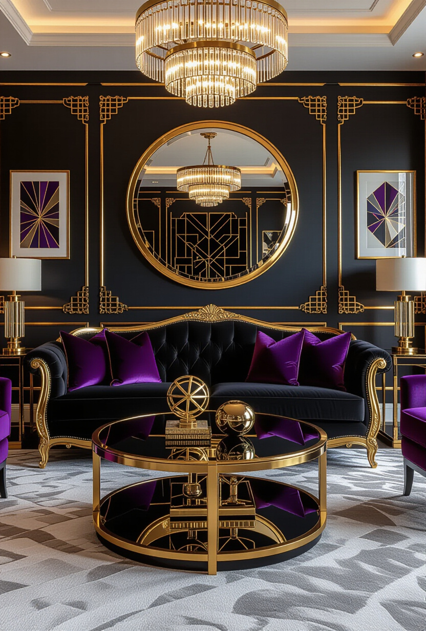 Art Deco Inspired Black Couch Lounge