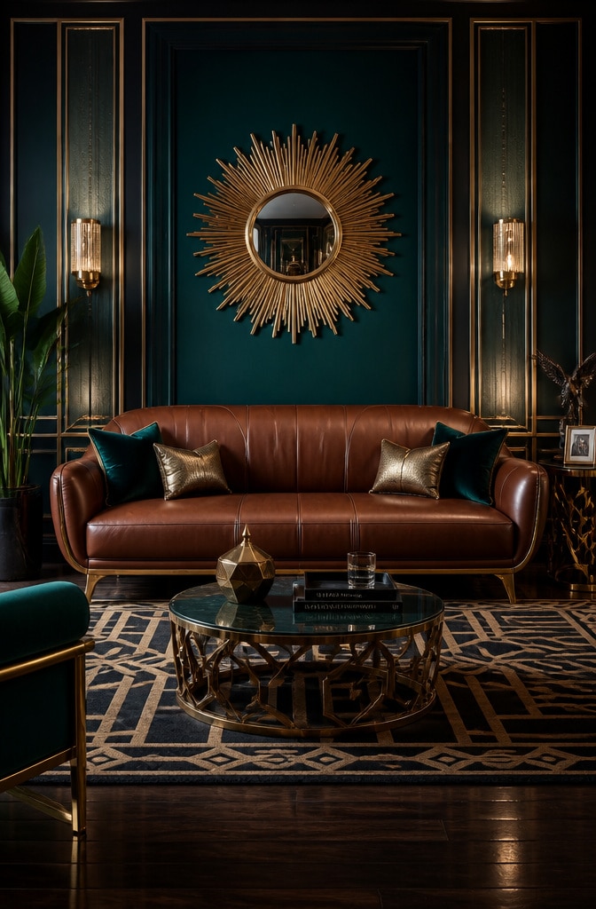 Art Deco Inspired Brown Sofa Living Room