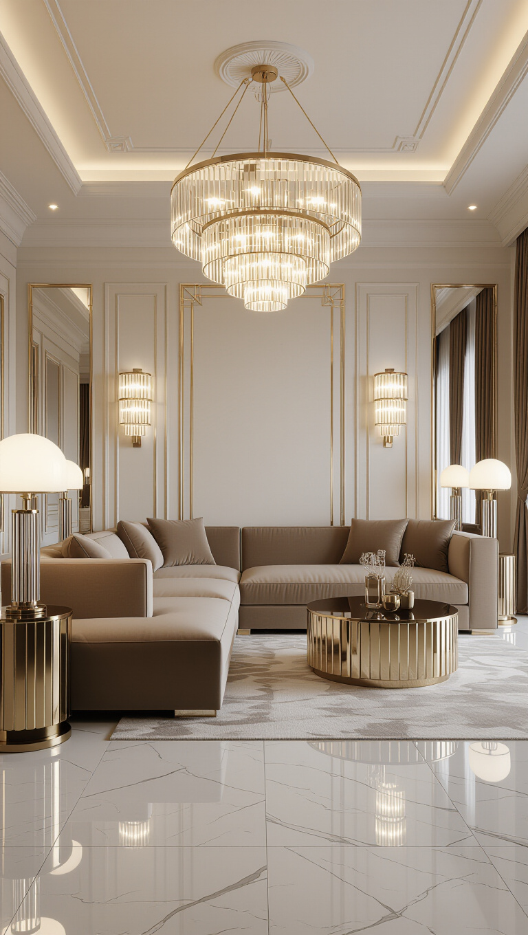 Art Deco Inspired Light Brown Living Room