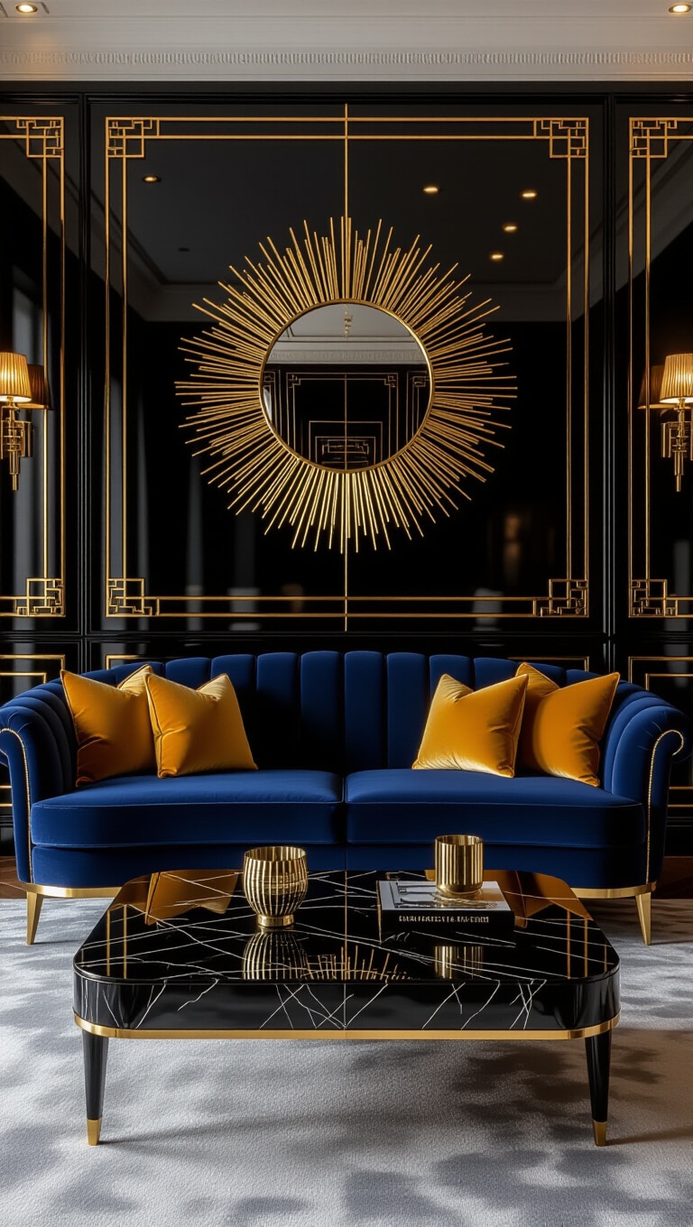Art Deco Navy Blue Sofa Living Room
