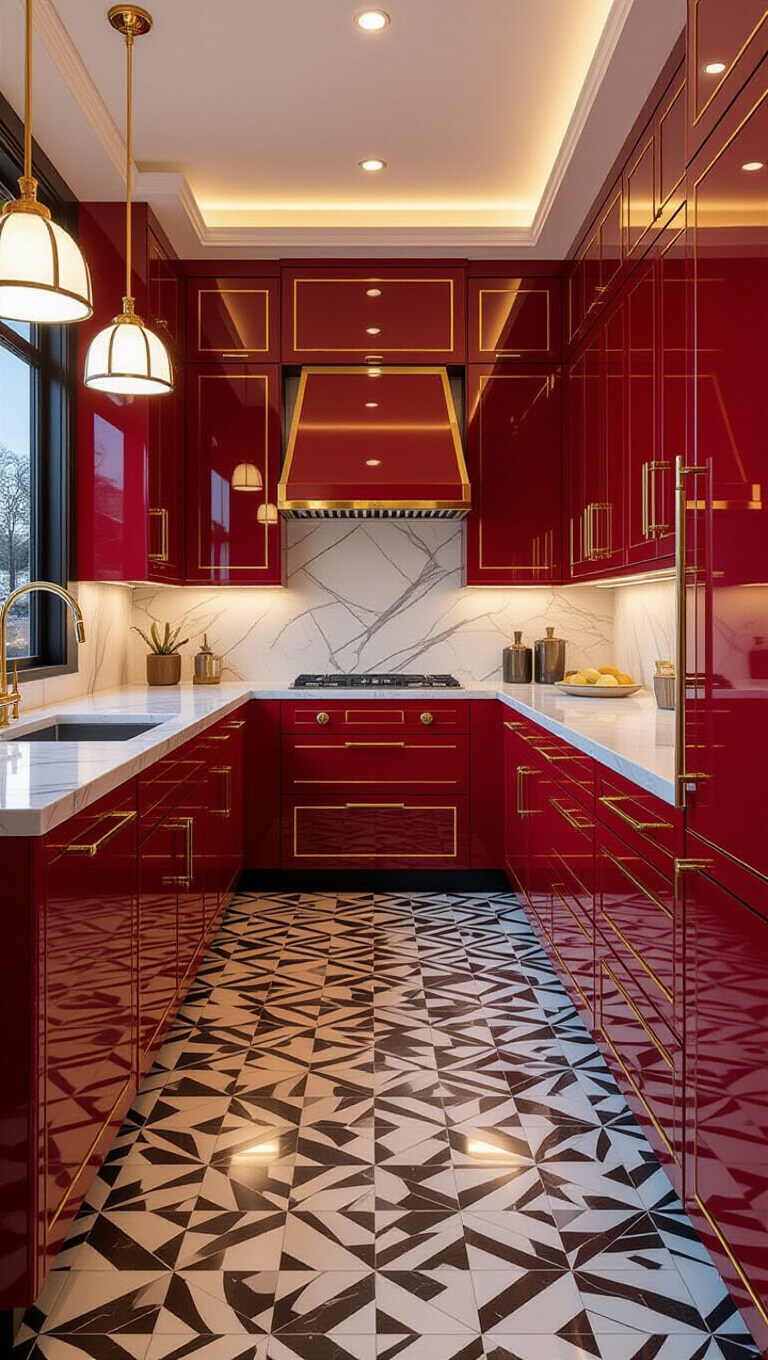 Art Deco Pink and Red Statement Kitchen