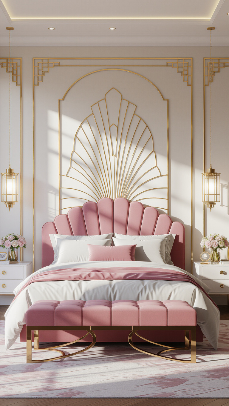 Art Deco Pink and White Bedroom