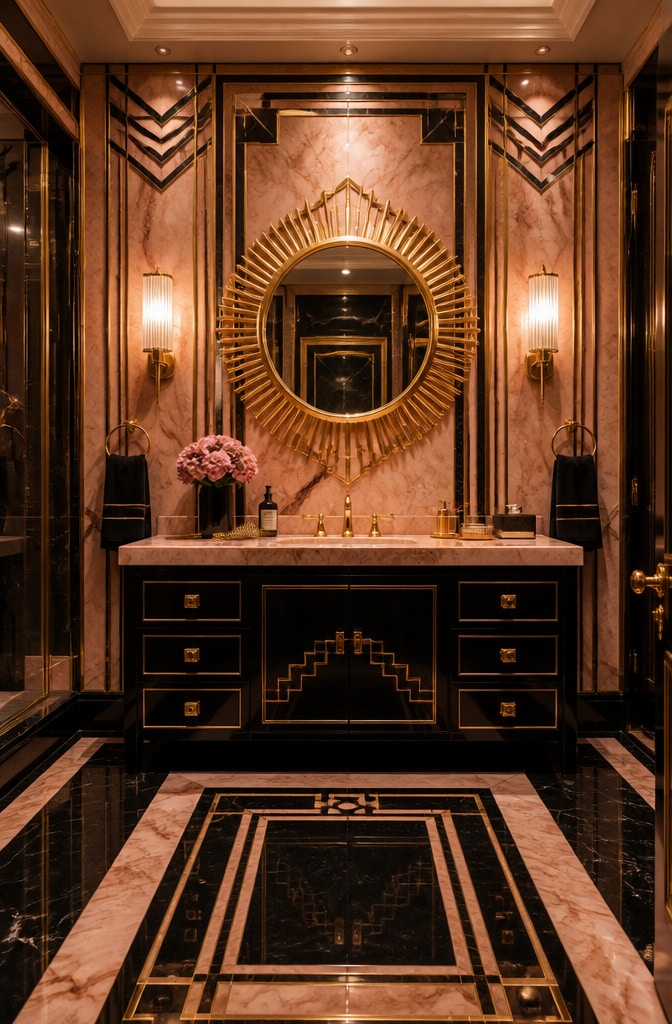 Art Deco Pink Marble Luxe Bathroom