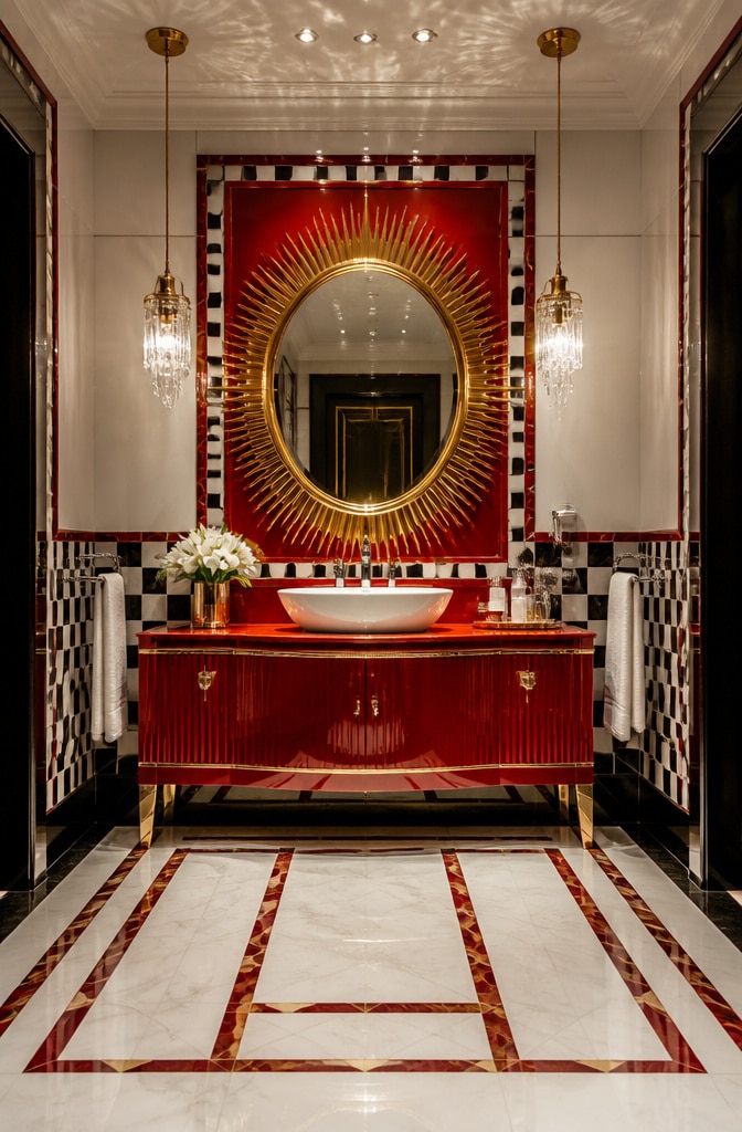 Art Deco Red and White Bathroom Elegance