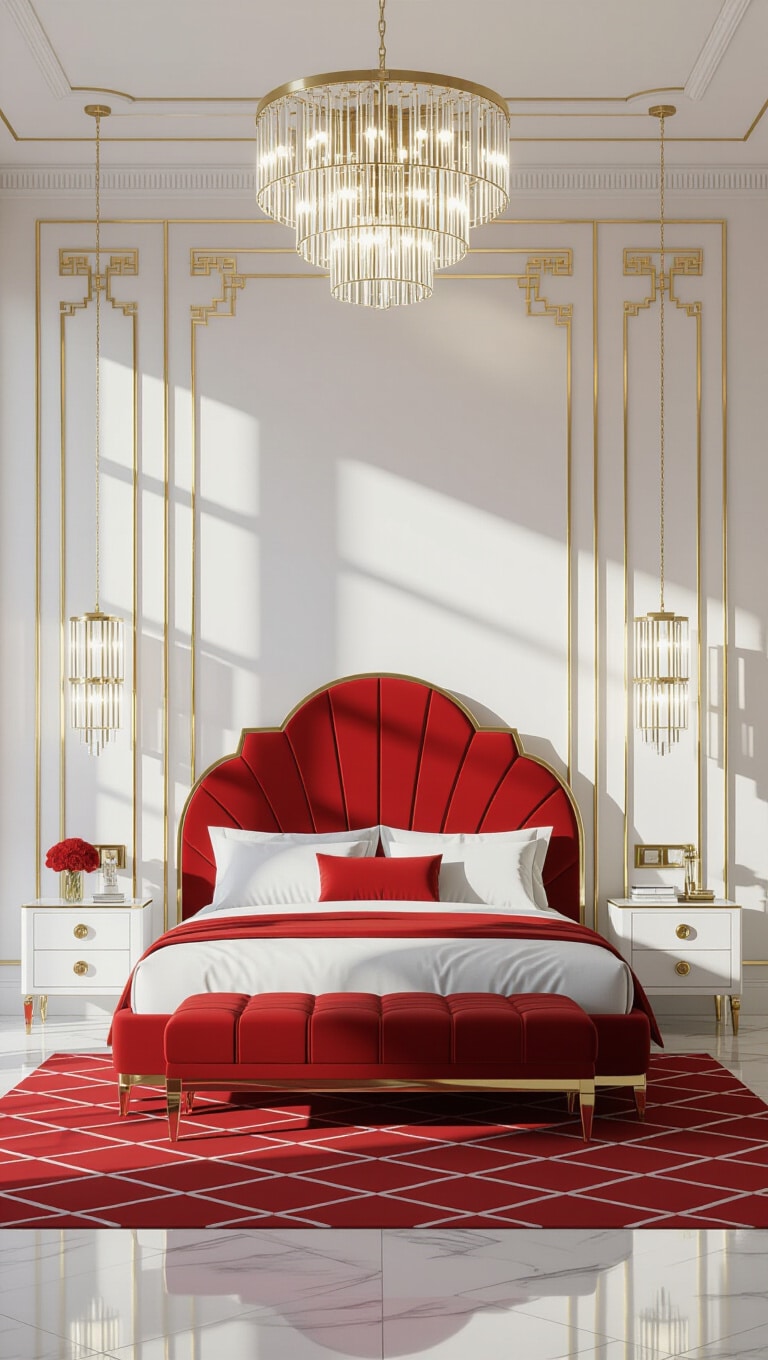 Art Deco Red and White Bedroom